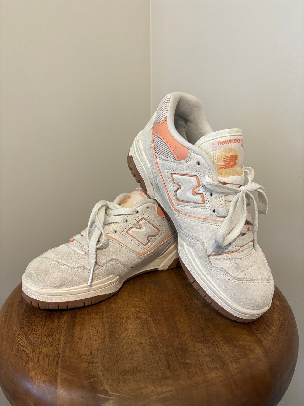 New Balance Women's Cream & Peach Suede Low-Top Sneakers